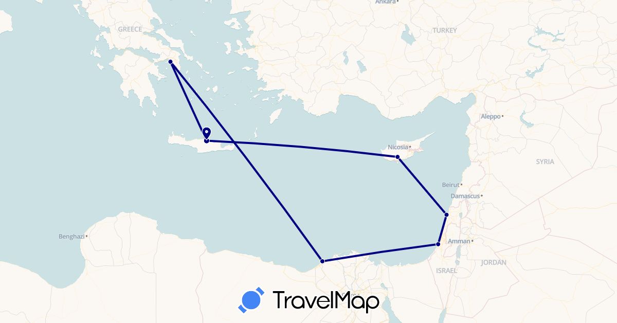 TravelMap itinerary: driving in Cyprus, Egypt, Greece, Israel (Africa, Asia, Europe)